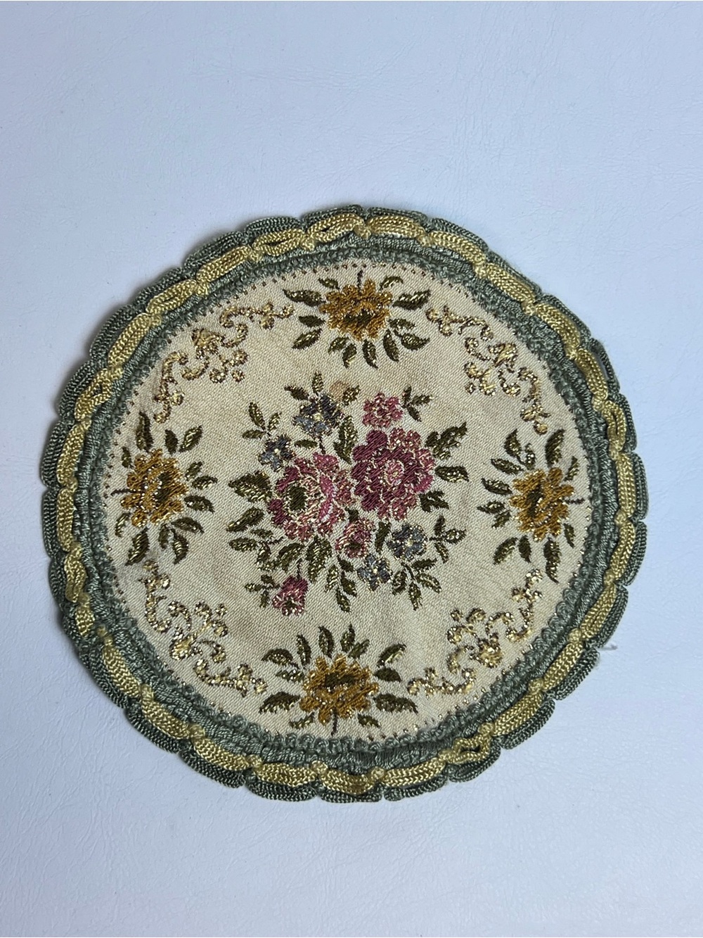 Vintage Belgium Brocade Tapestry Doily Circle 6" Group Muylle Lace Trim READ